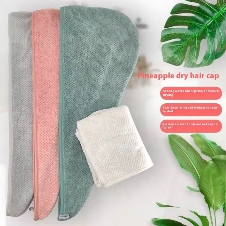 Pineapple Plaid Edging Hair-drying Cap Coral Velvet Elastic Buckle