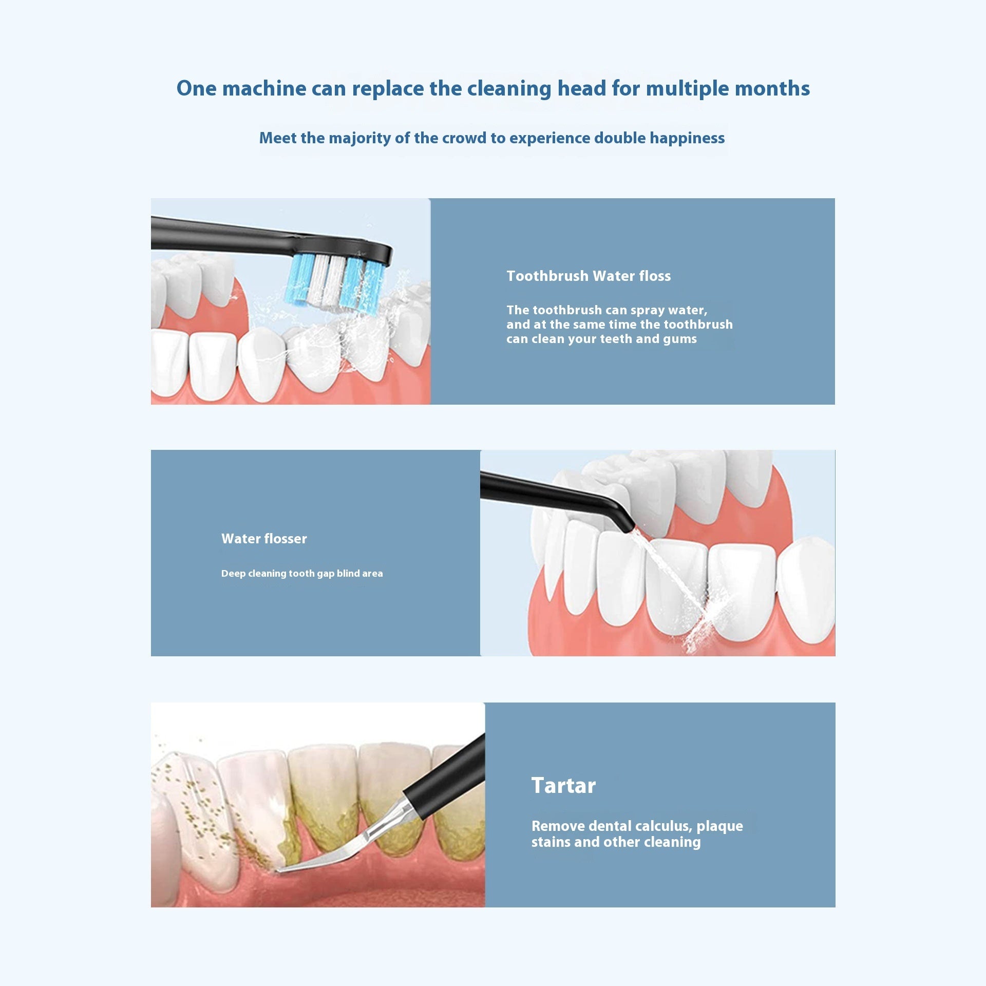 Electric Toothbrush 2-in-1 Oral Irrigator Ultrasonic Waterproof Multifunctional