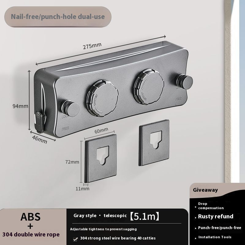 Invisible Clothesline Retractable Punch-free Indoor Steel Wire