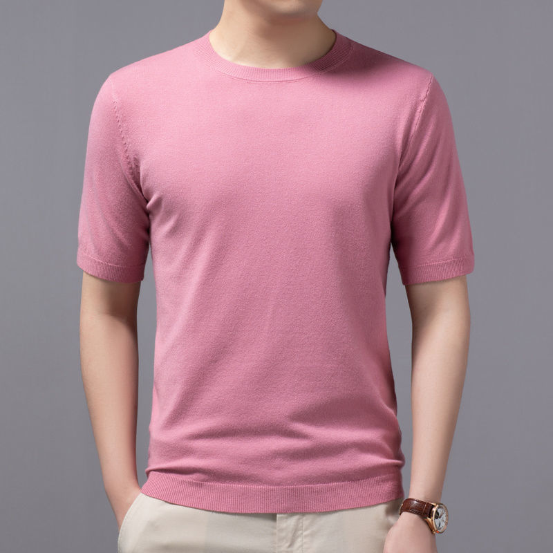Spring And Summer New Knitted Round Neck Short-sleeved Shirt Bottoming Shirt For Men