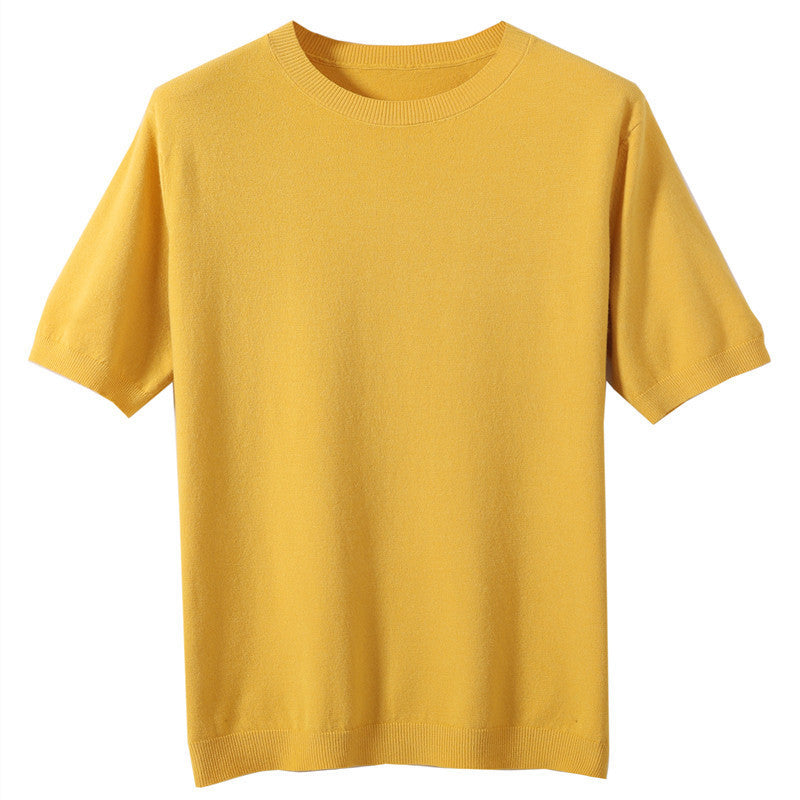 Spring And Summer New Knitted Round Neck Short-sleeved Shirt Bottoming Shirt For Men