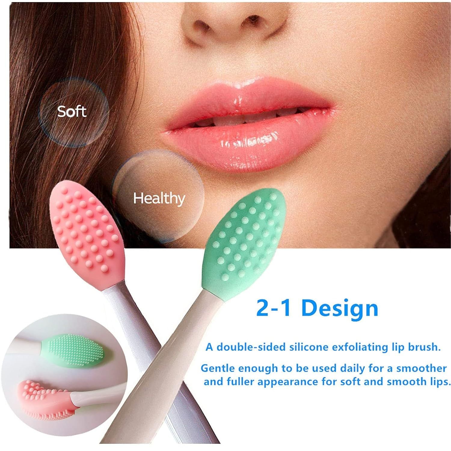 Dual Sided Nose & Lip Cleansing Brush Silicone Scrubber For Blackheads & Dark Lips. 4 Colors. Gentle Exfoliation.