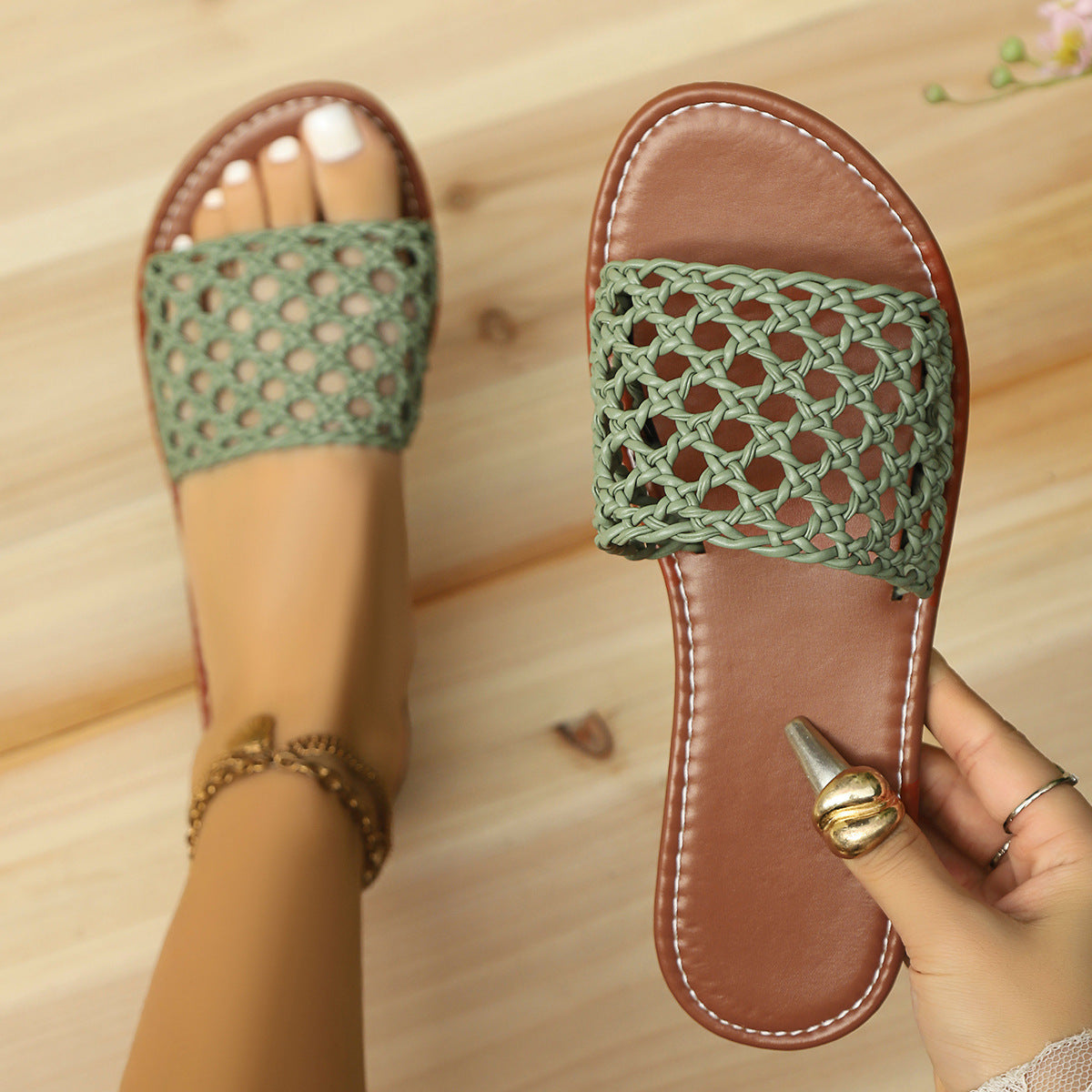 Mesh Slippers Women's Shoes Square Toe