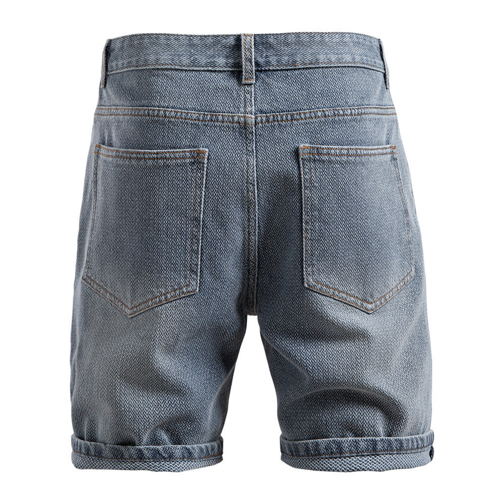 Starry Sky Pattern Denim Shorts Men's Retro Straight