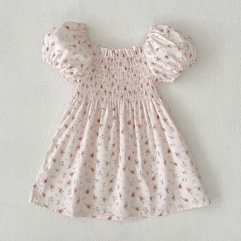 Girls' Short-sleeved Floral Dress