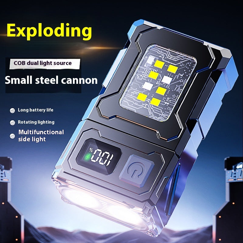 Keychain Light Type-C Charging Outdoor Highlight Lock And Load Spray Dual Light Source Strong Light Mini Flashlight