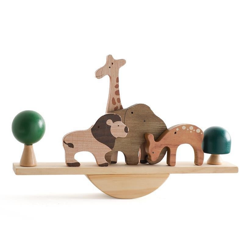 Children's Solid Wood Color Building Blocks Forest Seesaw Toys