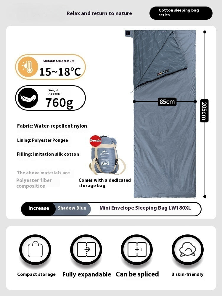 Summer Envelope Thin Sleeping Bag Outdoor Camping Travel Separate Dirty Quilt Portable