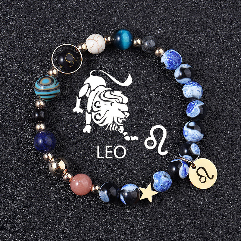European And American Twelve Constellations Bracelets Blue Flame Agate Eight Planets Bracelet
