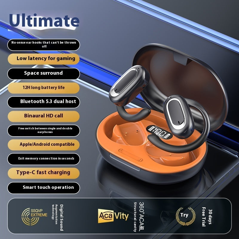 Wireless Bluetooth Headset Digital Display Screen Noise Reduction Sports Ear Hook