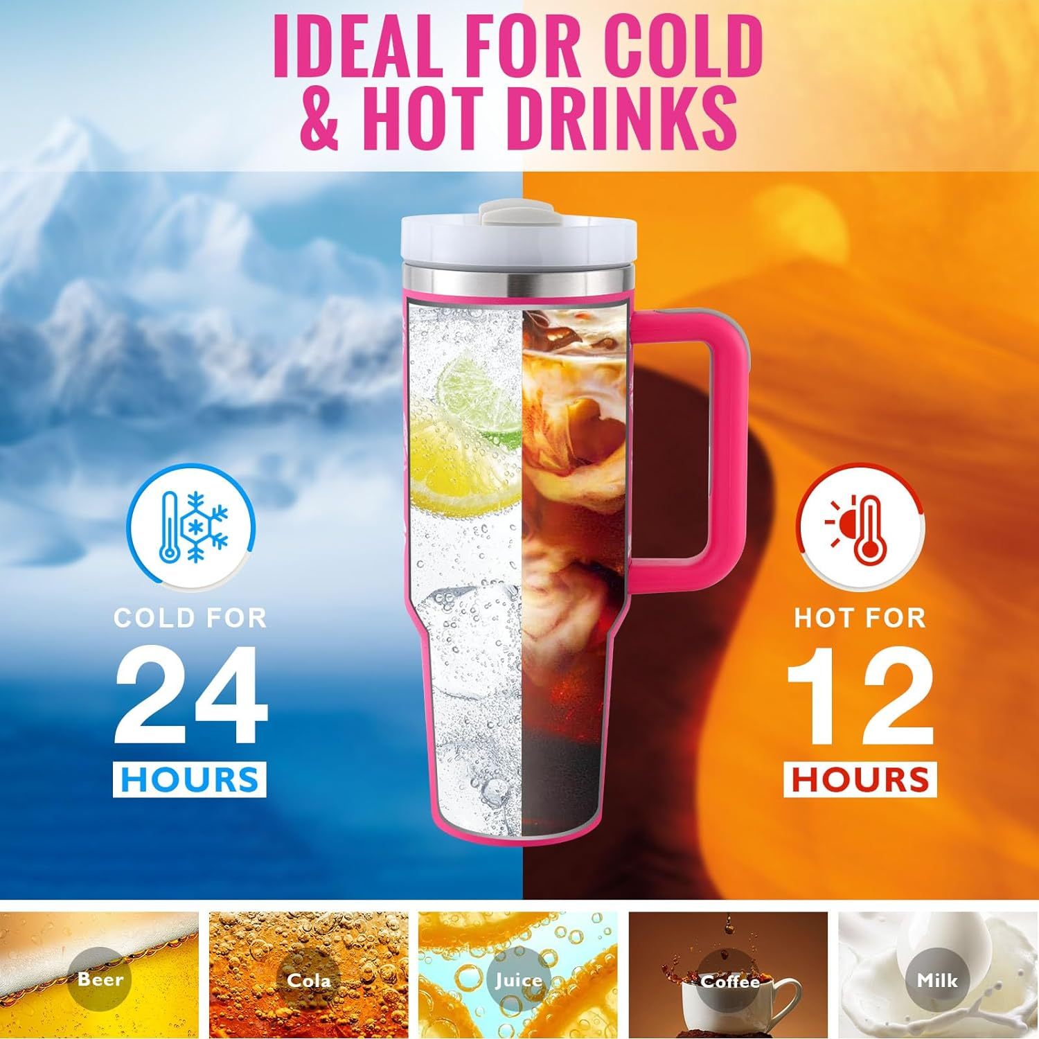 40 Oz Insulated Tumbler With Handle Straw