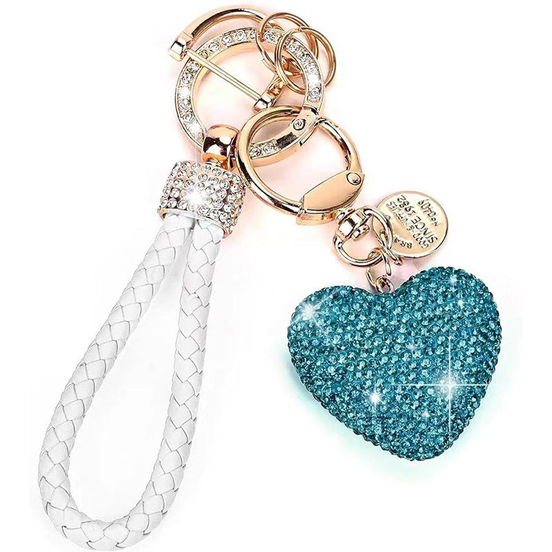 Clay Diamond Fully Jeweled Loving Heart Key Chain Diamond Leather Rope