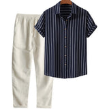 Printed Loose Short Sleeve Shirt Trousers Suit Men's Casual Suit