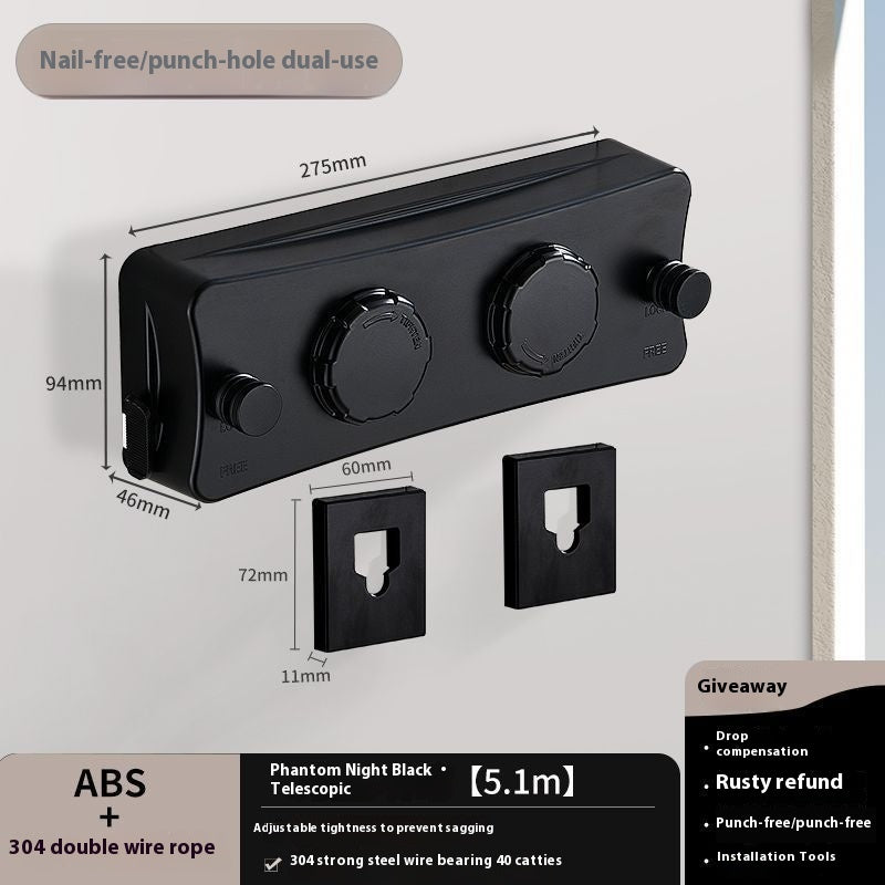 Invisible Clothesline Retractable Punch-free Indoor Steel Wire