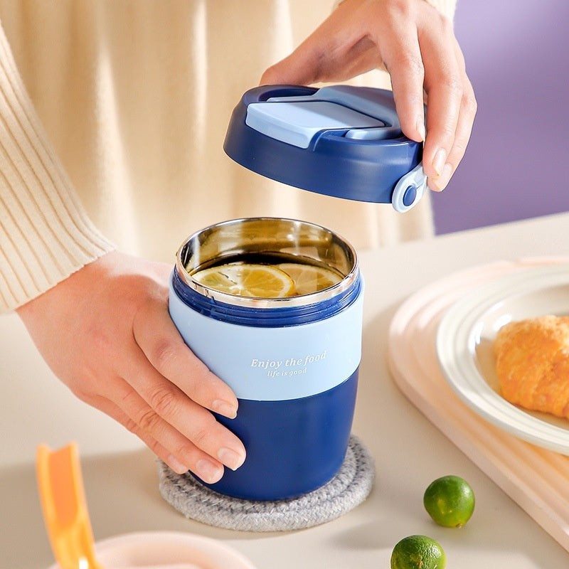 304 Stainless Steel Handy Cup Ins Breakfast Cup With Cover Spoon Portable
