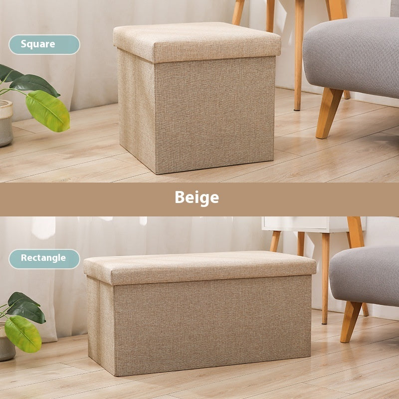 Household Folding Storage Organizer Sofa Shoe Changing Bench Cotton And Linen Storage Stool