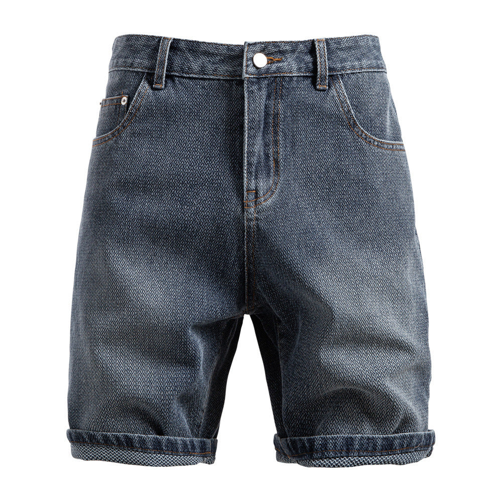 Starry Sky Pattern Denim Shorts Men's Retro Straight