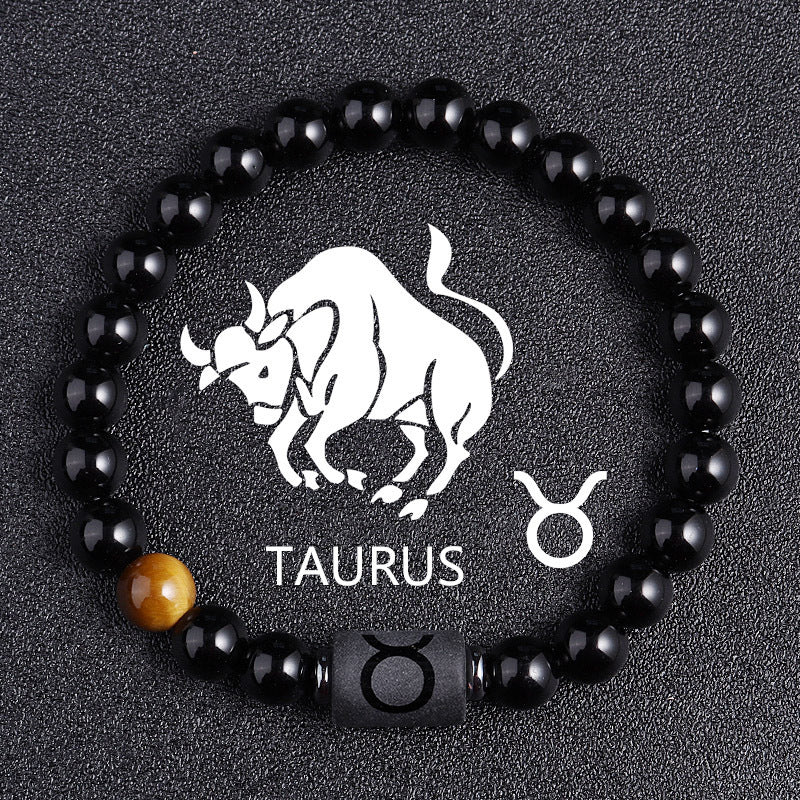 Twelve Constellation Black Glass Tiger-eye Bracelet