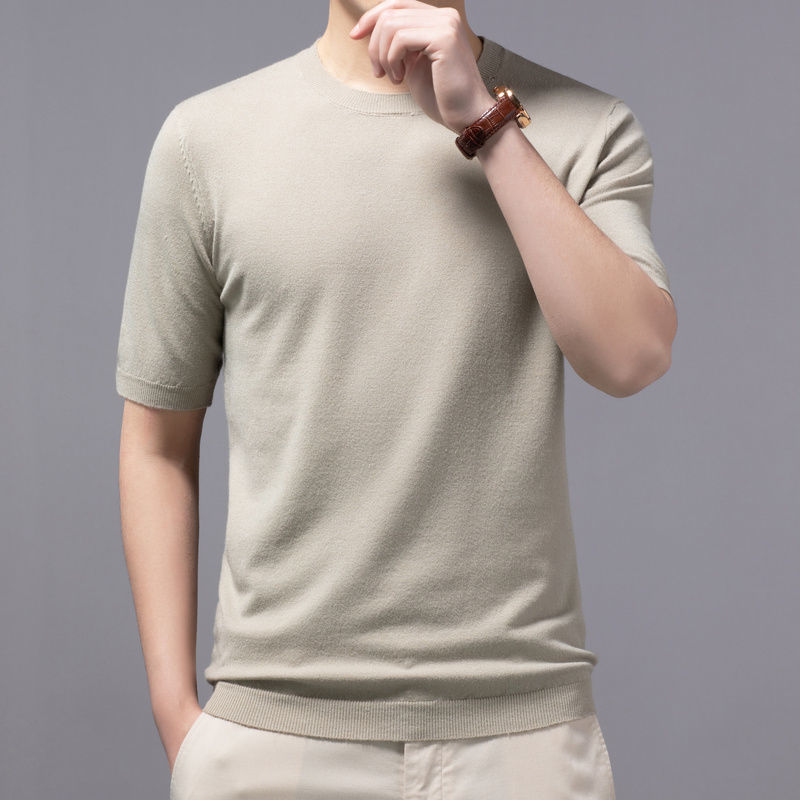 Spring And Summer New Knitted Round Neck Short-sleeved Shirt Bottoming Shirt For Men
