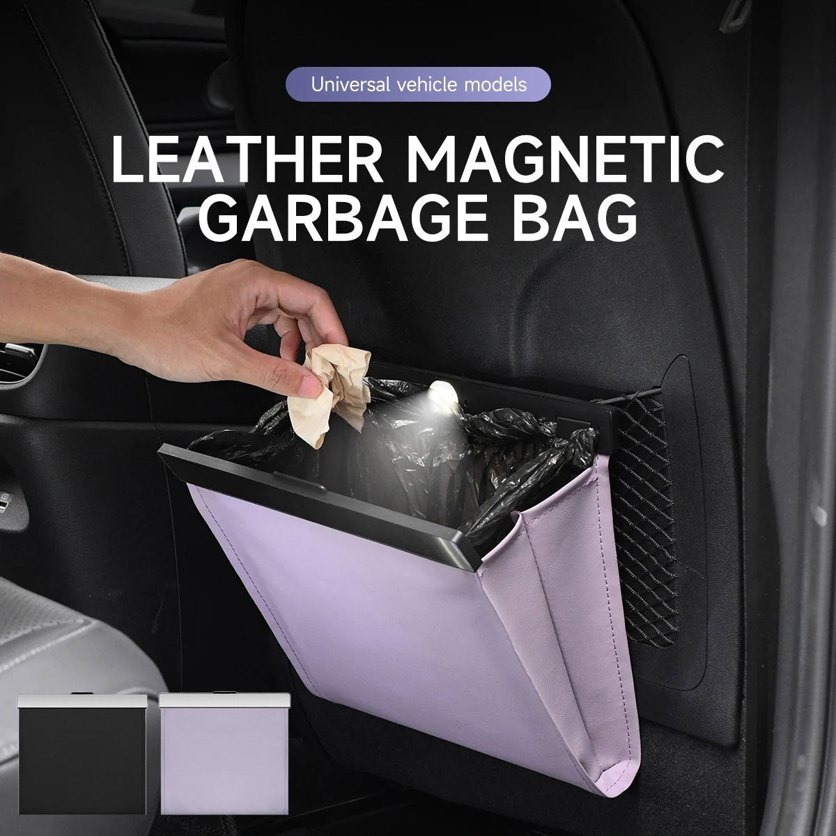 Car Leather Garbage Bag LED Light Magnetic