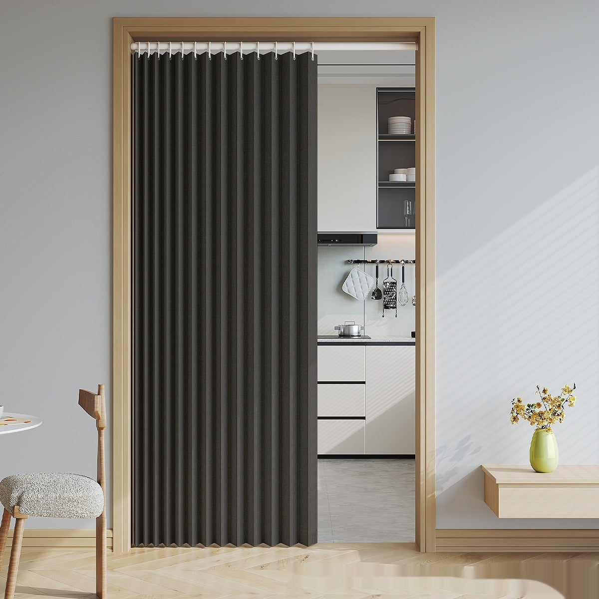 Household Solid Color Folding Partition Door Curtain