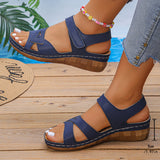 Plus Size Peep Toe Sandals Outer Wear Velcro